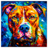 Colorful Pitbull portrait in modern art style, perfect for home decor.