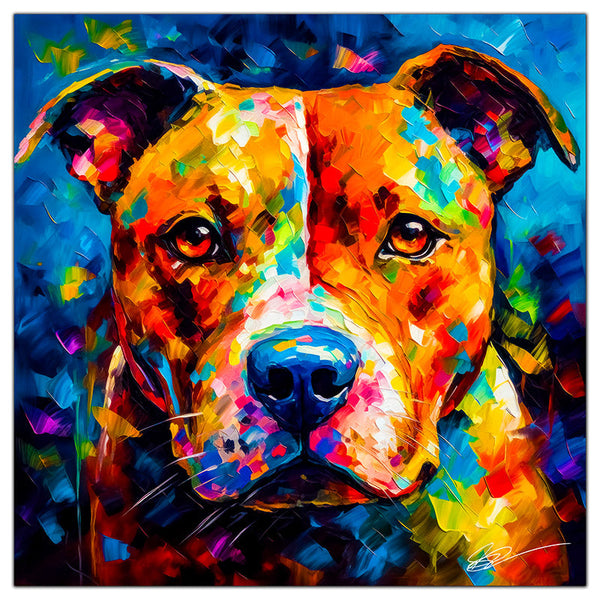 Colorful Pitbull portrait in modern art style, perfect for home decor.