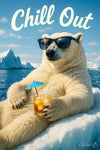 Cool polar bear relaxing with cocktail and sunglasses on ice metal wall art