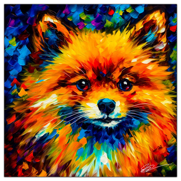 Colorful Pomeranian portrait in modern art style, perfect for home decor.