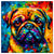 Colorful Pug portrait in modern art style, perfect for home decor.