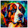 Colorful Saint Bernard portrait in modern art style, perfect for home decor.