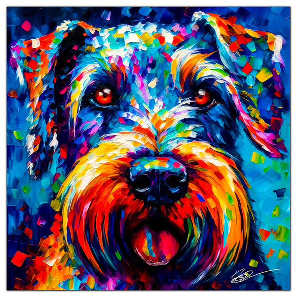 Colorful Schnauzer portrait in modern art style, perfect for home decor.