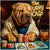 shar pei in patterned wrap at poker table with Snack Stack and Lick Ale Bet chips and Pawgroni cocktail