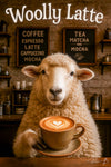 Woolly Latte sheep serving latte art coffee metal print artwork