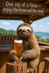 One Sip At A Time sloth enjoying beer outdoors metal print artwork