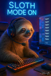 Sloth Mode On gaming sloth at computer neon metal print artwork