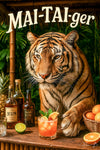 Mai-Tai-ger tiger sipping cocktail at tropical tiki bar metal print artwork