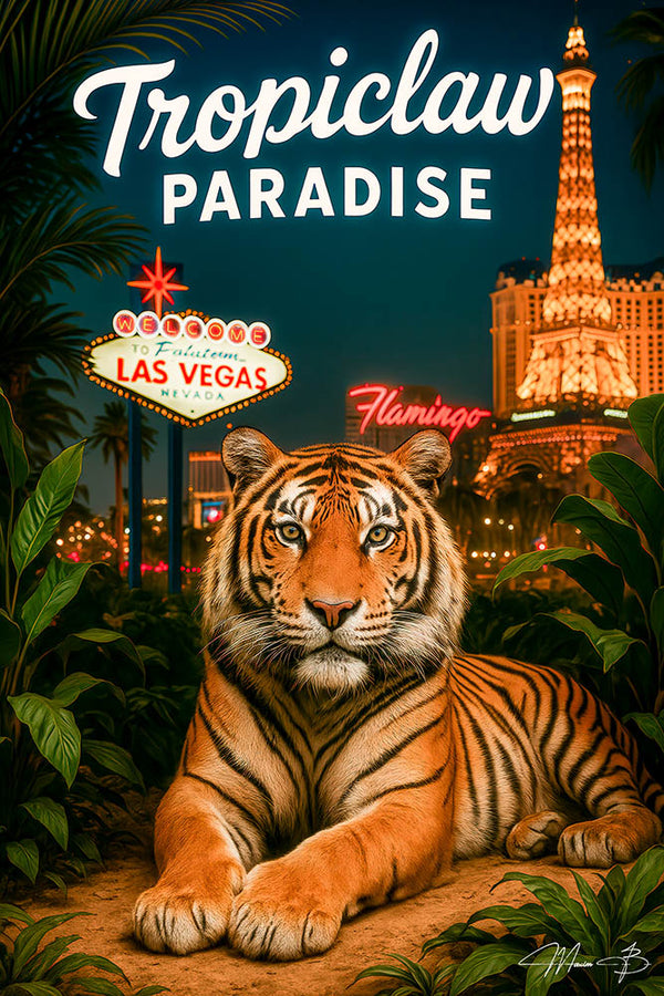 Tropiclaw Paradise Night tiger Las Vegas nightlife metal print