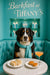 Bernese Mountain Dog wearing a turquoise scarf seated at a Tiffany-blue tufted banquette with tea sandwiches, citrus tarts, and a peach cocktail