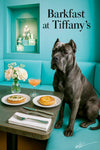 cane corso dog enjoying pastries and cocktail in tiffany blue setting