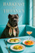 Photorealistic Cane Corso wearing a floral scarf at a Tiffany-blue booth with frittata wedges, citrus salad and a peach cocktail