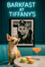 Chihuahua on turquoise bench next to marble table with three pastel macarons and peach cocktail under a neon “Barkfast at Tiffany’s” sign and a black-and-white portrait