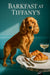 Golden cocker spaniel with paw on marble café table set with flaky croissants silverware and bubbly coupe glass
