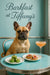 Fawn French bulldog seated at teal bistro table with cucumber slices fig tarts and cocktail metal print