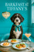 Curly-coated Portuguese Water Dog wearing a teal scarf seated in an aqua lounge chair beneath a crystal-drop chandelier with city view window and sculpted walls