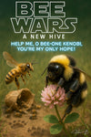 Funny bee artwork parody of Star Wars, Bee Wars A New Hive scene with bees and flowers