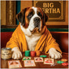 Big Bertha metal print featuring a Saint Bernard in a robe playing poker, humorous luxury dog art