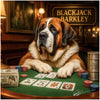 Blackjack Barkley metal print featuring a sophisticated Saint Bernard playing blackjack at a casino-style table