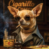 Cigarillo Chaser Chihuahua with sunglasses and cigar in vintage lounge