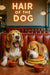 Two beagles in a diner, one yawning and the other sleeping on pancakes under a neon “Hair of the Dog” sign
