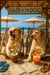 Two labradors in beach chairs with tropical cocktails under a “Hair of the Dog” sign on a sunny beach