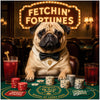 Fetchin' Fortunes metal print depicting an elegant pug dressed in tuxedo at a luxury casino poker table