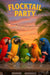 Colorful parrots enjoying tropical cocktails at sunset artwork