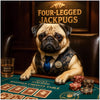 Four-Legged Jackpugs metal print showcasing an elegant pug wearing a vest and tie at a luxury casino table