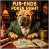 shar pei in suit at poker table with treat money bills, hot sauce bottle, treat tubes, and Pawsh Reserve tin