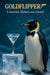 Sophisticated penguin wearing bow tie next to martini on ice pedestal artwork titled Goldflipper - A martini Shaken not stirred
