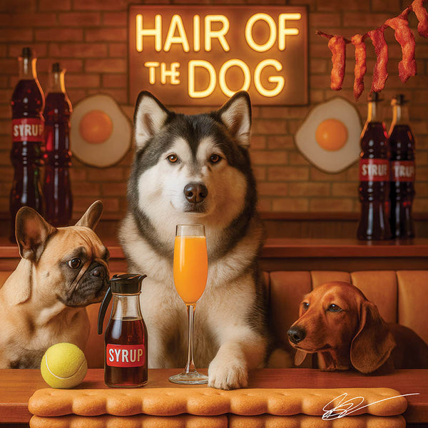Hair of the Dog Alaskan Malamute 003 Ruff & Ready Funny Canine Art neon lights, bacon-woven flair, and egg murals