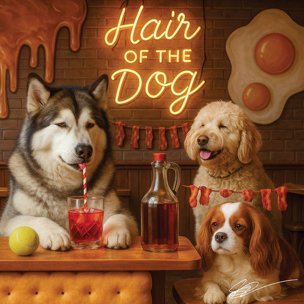 Hair of the Dog Alaskan Malamute 005 Ruff & Ready Funny Canine Art neon lights, bacon-woven flair, and egg murals