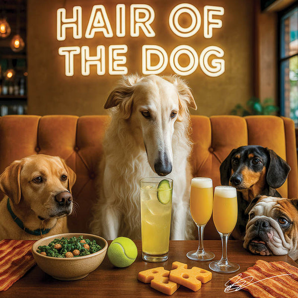 Hair of the Dog Borzoi 004 Ruff & Ready Funny Canine Art neon lights, bacon-woven flair, and egg murals