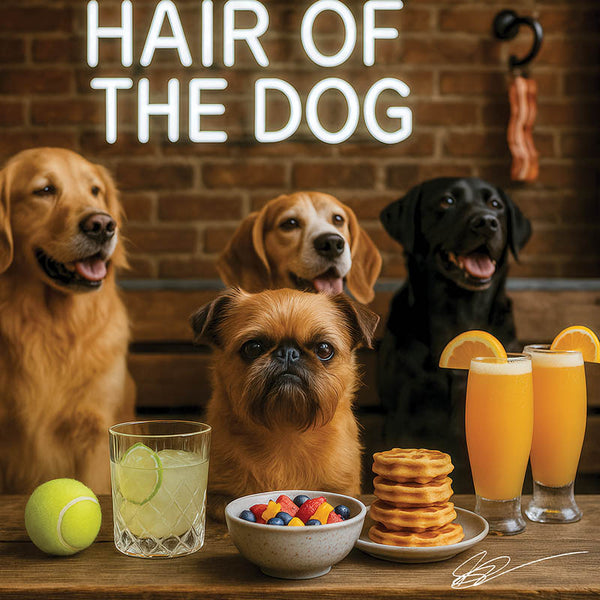Hair of the Dog Brussels Griffon 006 Ruff & Ready Funny Canine Art neon lights, bacon-woven flair, and egg murals