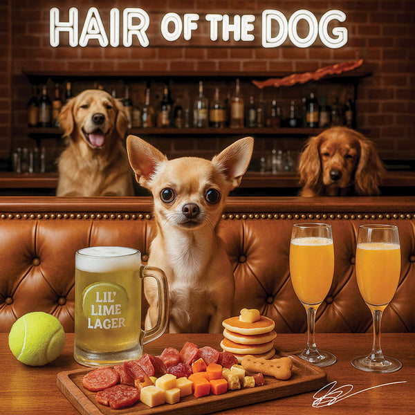 Hair of the Dog Chihuahua 004 Ruff & Ready Funny Canine Art neon lights, bacon-woven flair, and egg murals