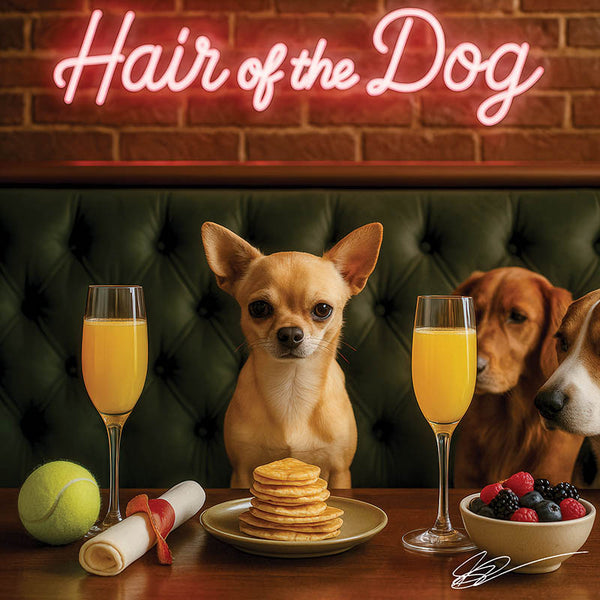 Hair of the Dog Chihuahua 005 Ruff & Ready Funny Canine Art neon lights, bacon-woven flair, and egg murals