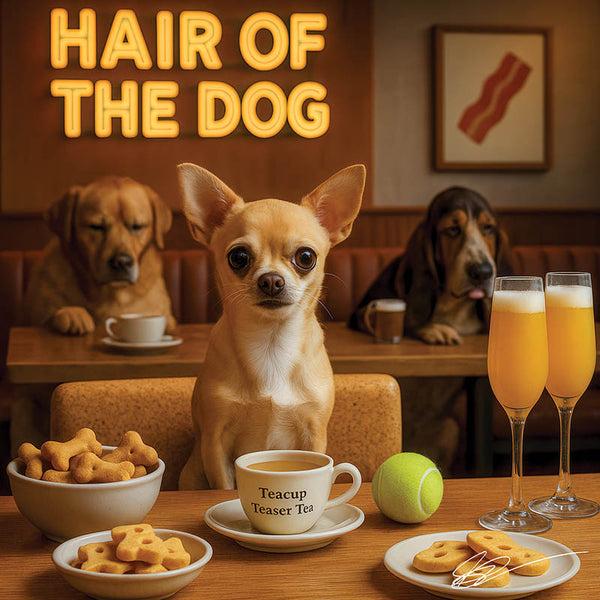 Hair of the Dog Chihuahua 006 Ruff & Ready Funny Canine Art neon lights, bacon-woven flair, and egg murals