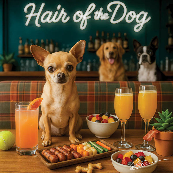 Hair of the Dog Chihuahua 008 Ruff & Ready Funny Canine Art neon lights, bacon-woven flair, and egg murals