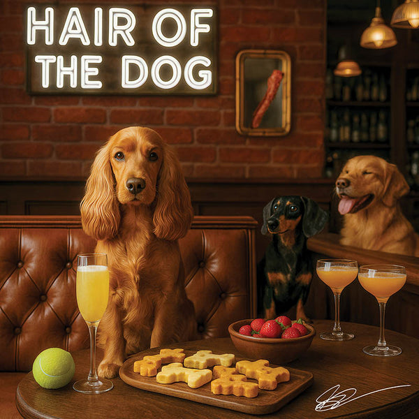 Hair of the Dog Cocker Spaniel 002 Ruff & Ready Funny Canine Art neon lights, bacon-woven flair, and egg murals