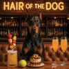 Hair of the Dog Doberman Pinscher 007 Ruff & Ready Funny Canine Art neon lights, bacon-woven flair, and egg murals