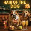 Hair of the Dog English Bulldog 008 Ruff & Ready Funny Canine Art neon lights, bacon-woven flair, and egg murals