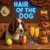 Hair of the Dog English Springer Spaniel 004 Ruff & Ready Funny Canine Art neon lights, bacon-woven flair, and egg murals
