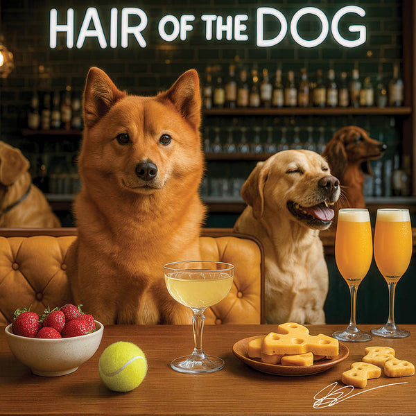 Hair of the Dog Finnish Spitz 008 Ruff & Ready Funny Canine Art neon lights, bacon-woven flair, and egg murals