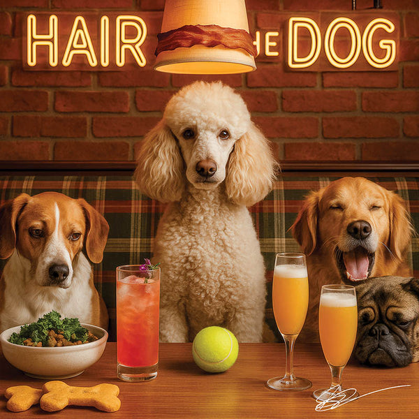 Hair of the Dog French Poodle 003 Ruff & Ready Funny Canine Art neon lights, bacon-woven flair, and egg murals