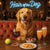 Hair of the Dog Golden Retriever 006 Ruff & Ready Funny Canine Art neon lights, bacon-woven flair, and egg murals