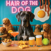 Hair of the Dog Great Dane 011 Ruff & Ready Funny Canine Art neon lights, bacon-woven flair, and egg murals