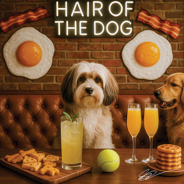 Hair of the Dog Havanese 006 Ruff & Ready Funny Canine Art neon lights, bacon-woven flair, and egg murals
