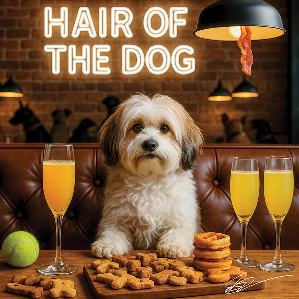 Hair of the Dog Havanese 008 Ruff & Ready Funny Canine Art neon lights, bacon-woven flair, and egg murals