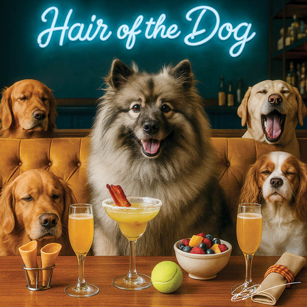 Hair of the Dog Keeshond 006 Ruff & Ready Funny Canine Art neon lights, bacon-woven flair, and egg murals